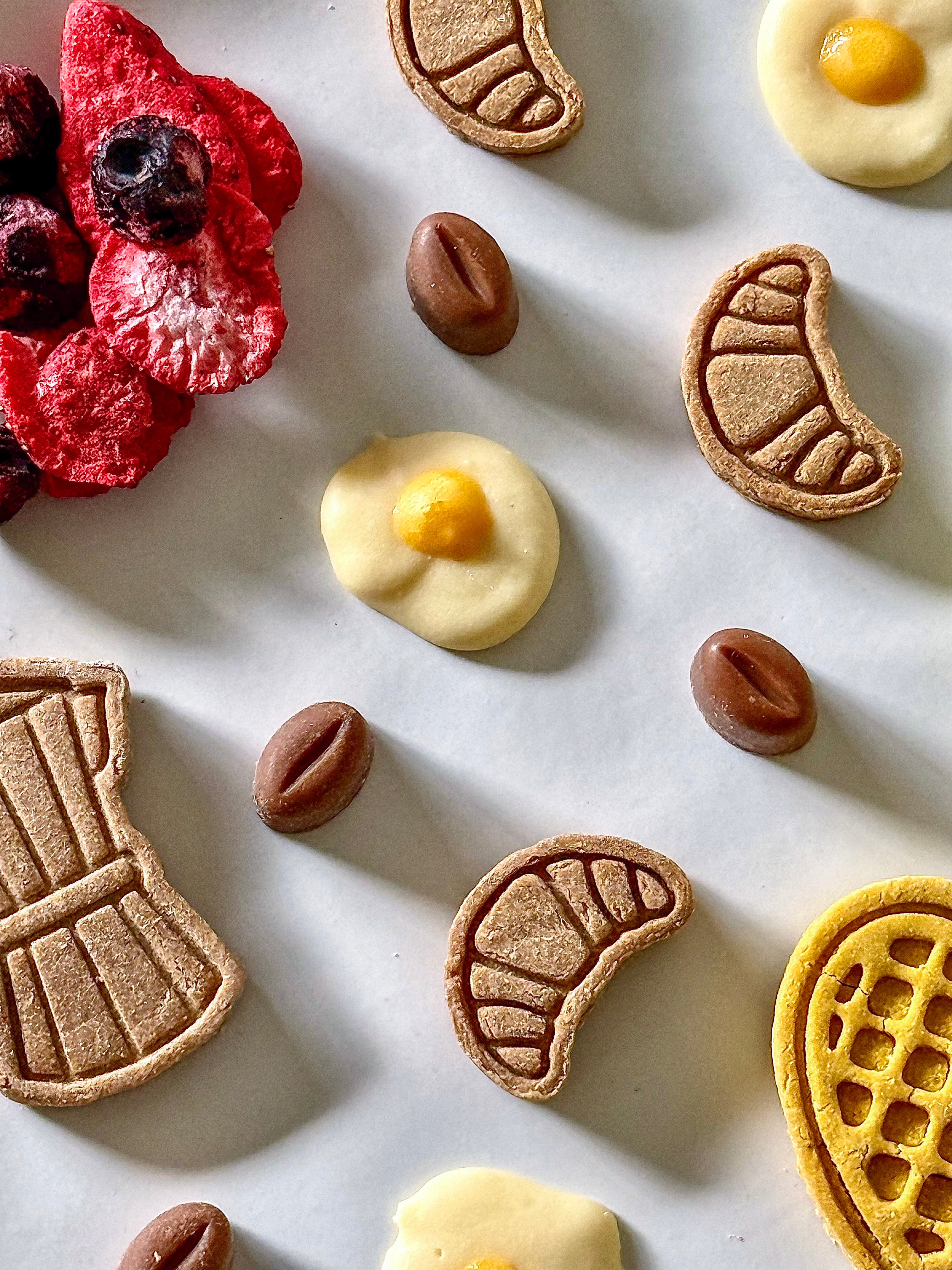 Close-up of Pawfee Beans alongside handcrafted Barkfast biscuits