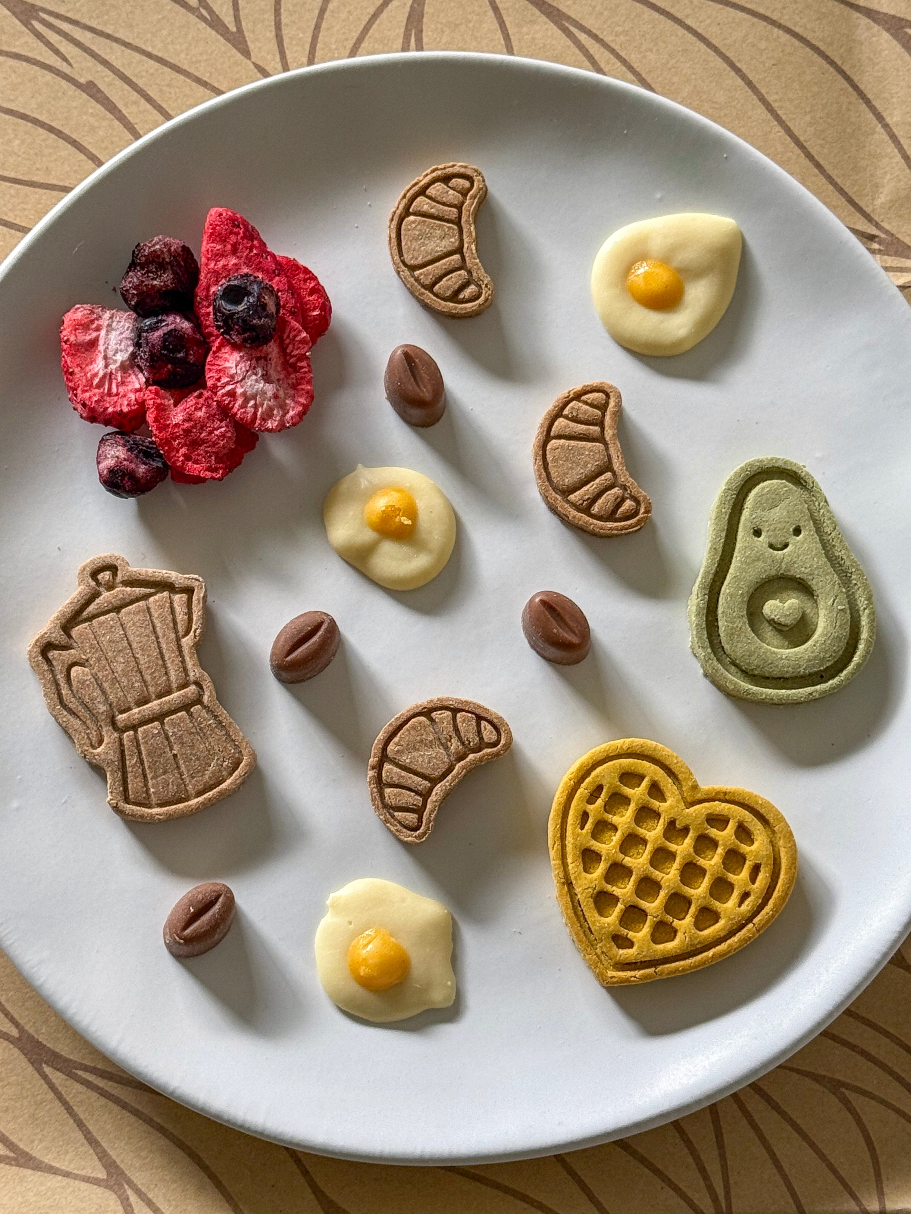 Pawfee Beans paired with Barkfast favourites including croissants, waffles, avocado bites, sunny eggs and berry sprinkle.